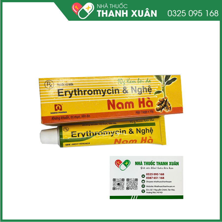 Erythromycin &amp; Nghệ Nam Hà điều trị mụn nhọt, trứng cá có mủ, vết thương đang lên da non